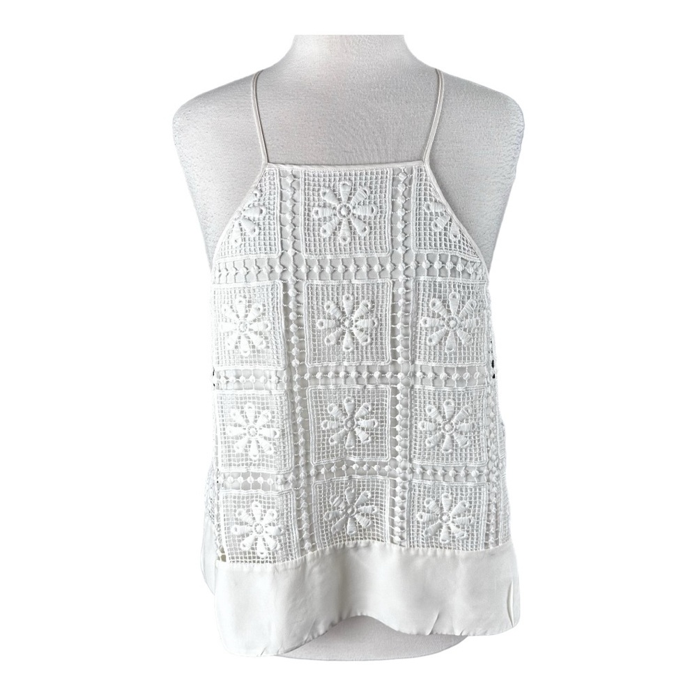 ELIZABETH and JAMES Ivory Sleeveless Floral Crochet  Tank Top Size Large